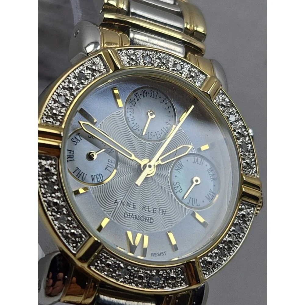 Womens Anne Klein Diamond 30mm Two Tone Mother Of Pearl Dress Watch New Battery